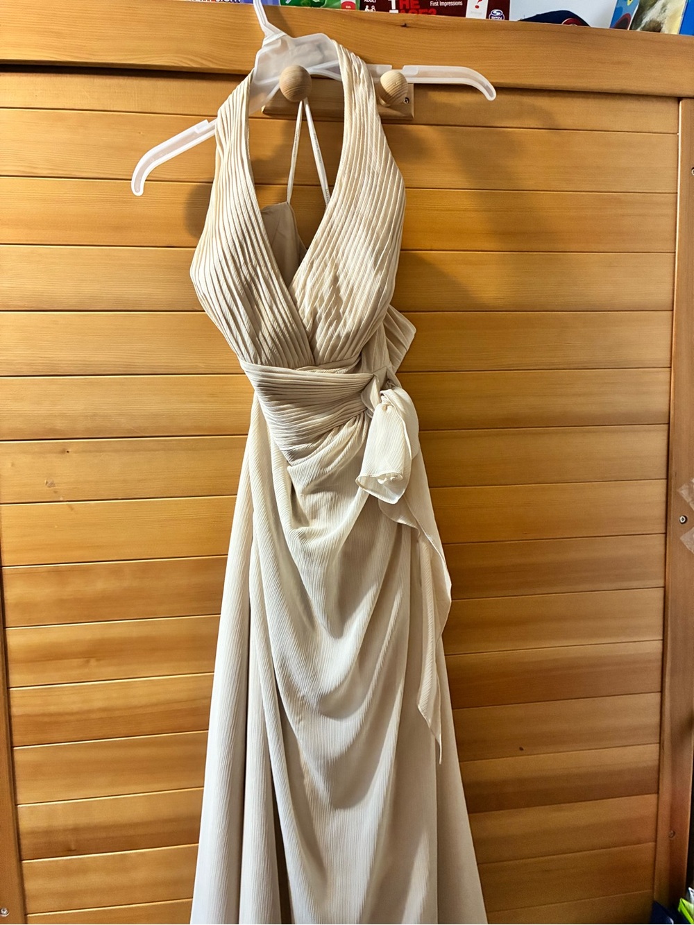 David's Bridal Beige Halter Maxi Dress with Sash Sz. 18 - Picture 6 of 6